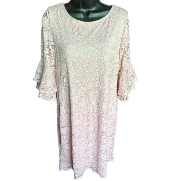 Liz Claiborne Pink Lace Bell Sleeve Shift Dress Size 10 - Picture 1 of 8